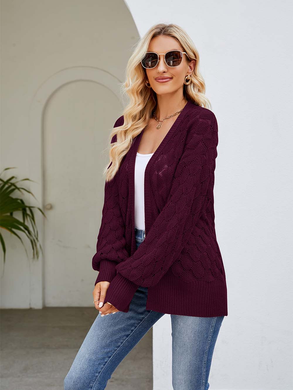 Relaxed and Lazy Lozenge Hollow Long Sweater Coat | NCS