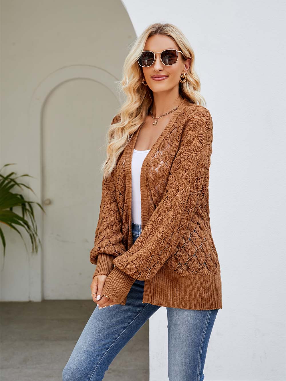 Relaxed and Lazy Lozenge Hollow Long Sweater Coat | NCS