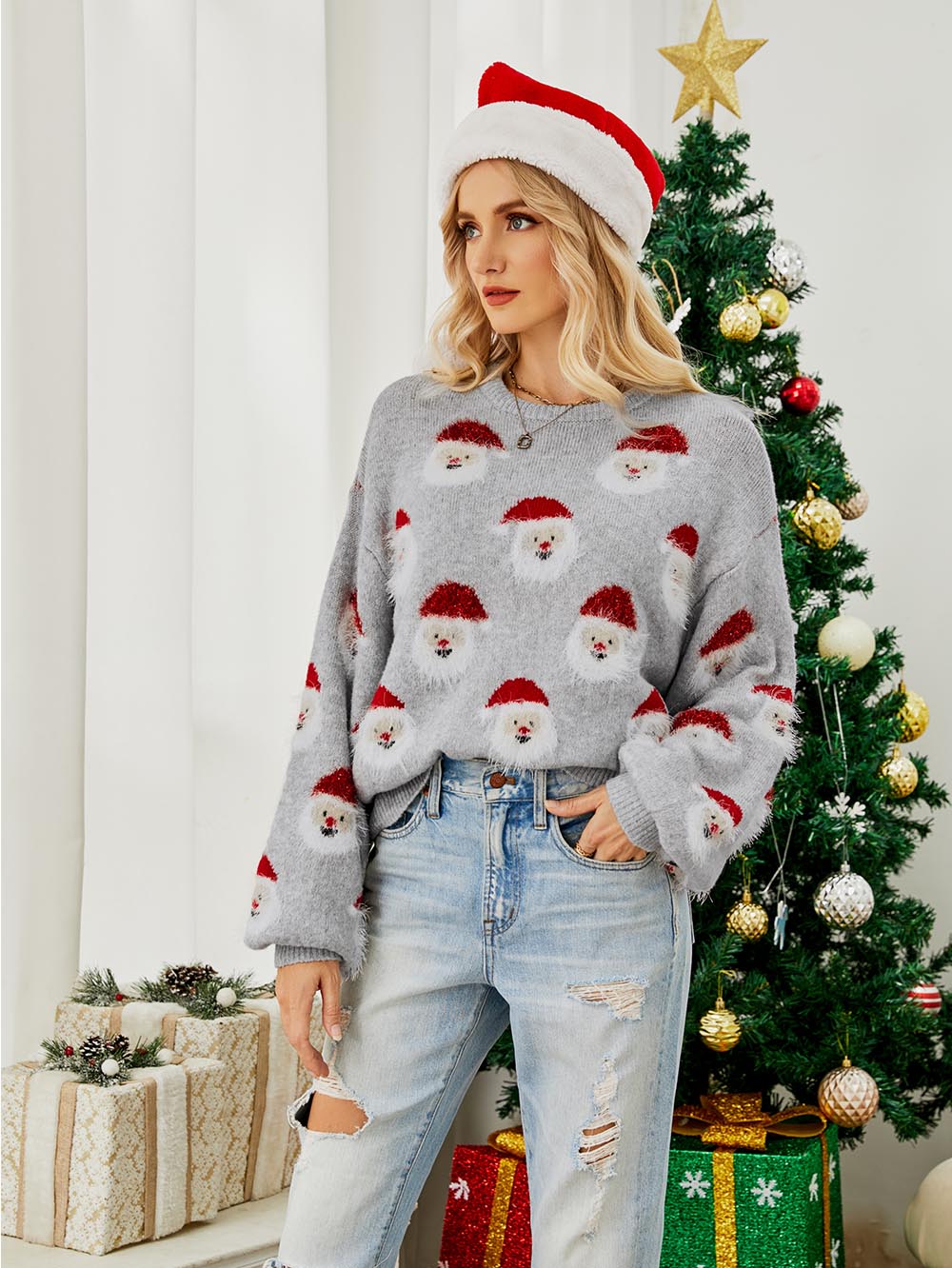 Santa Claus Head Knitted Christmas Sweater | NCS