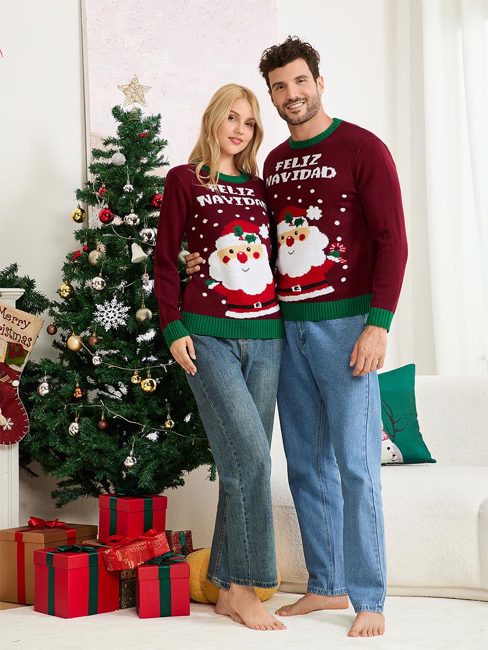 Santa Claus Pattern Colorblock Knit Sweater | NCS