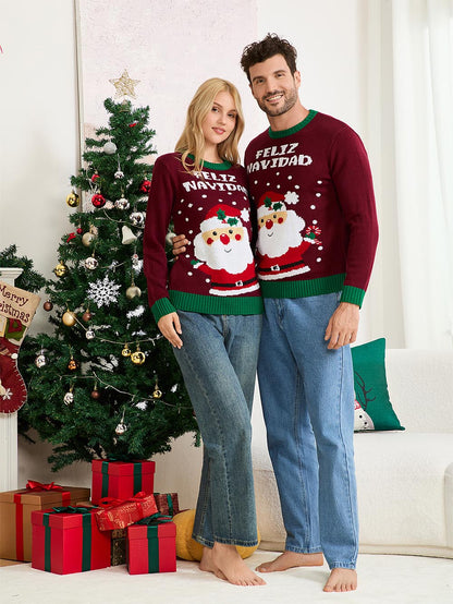Santa Claus Pattern Colorblock Knit Sweater | NCS