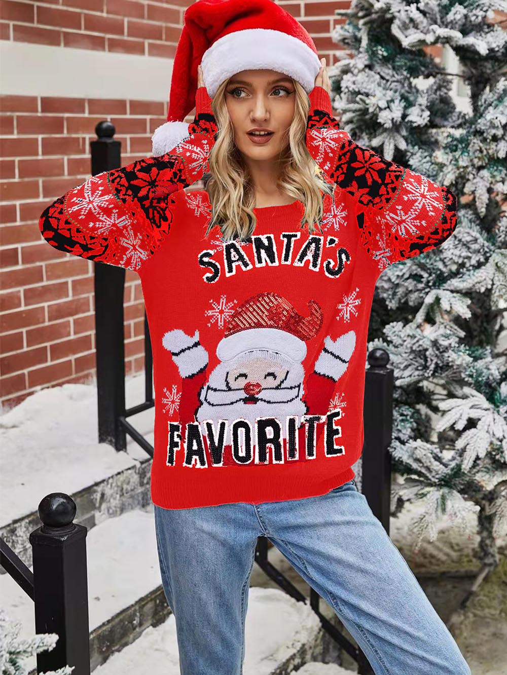 Santa Claus Sequin Embroidered Christmas Sweater | NCS