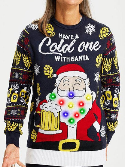 Santa Claus and Beer Printed Christmas Sweater | NCS