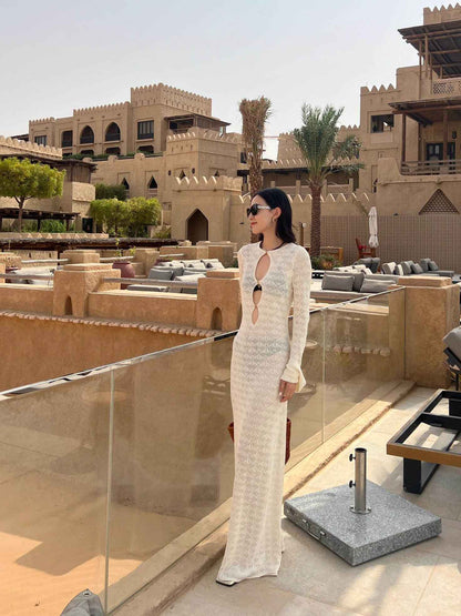 Sexy Cutout Beach Maxi Dress in White