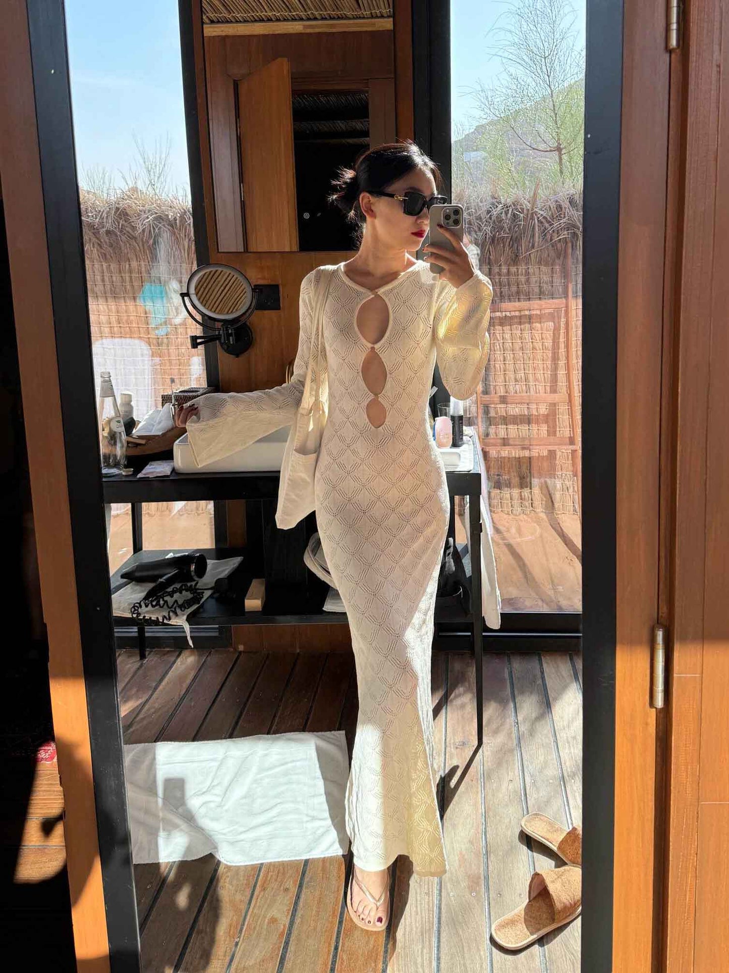 Sexy Cutout Beach Maxi Dress in White