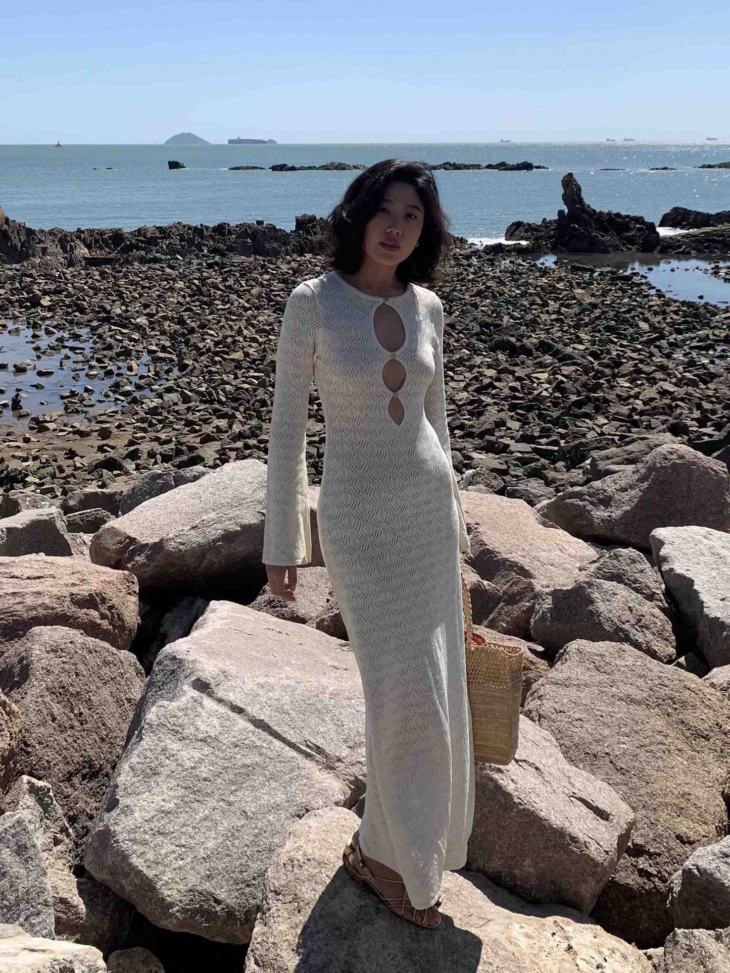 Sexy Cutout Beach Maxi Dress in White