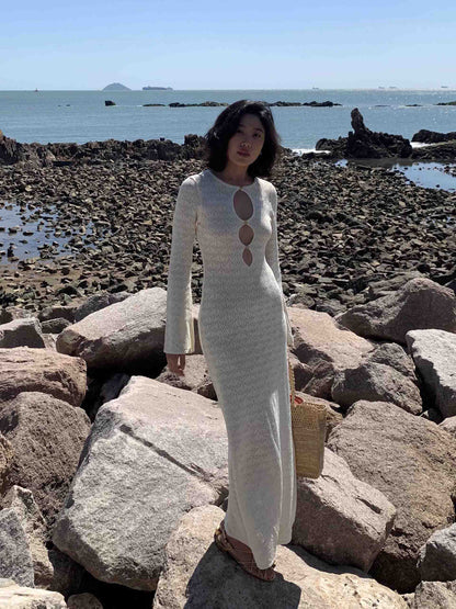 Sexy Cutout Beach Maxi Dress in White