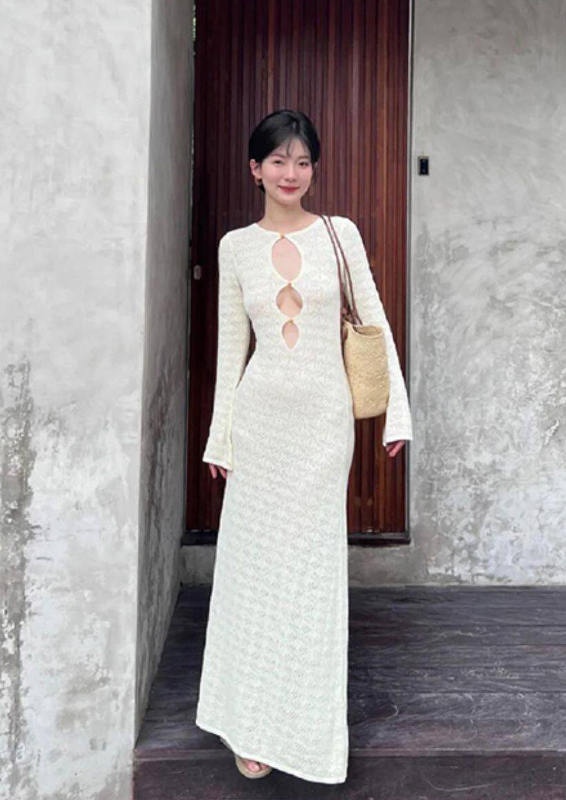 Sexy Cutout Beach Maxi Dress in White