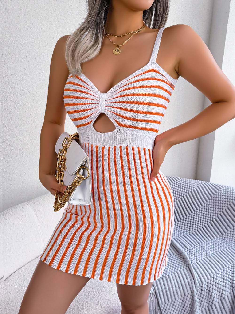 Sexy Striped High Waist Knitted Cami Dress | NCS