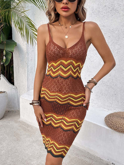 Sexy V-Neck Knitted Hollow Maxi Dress | NCS