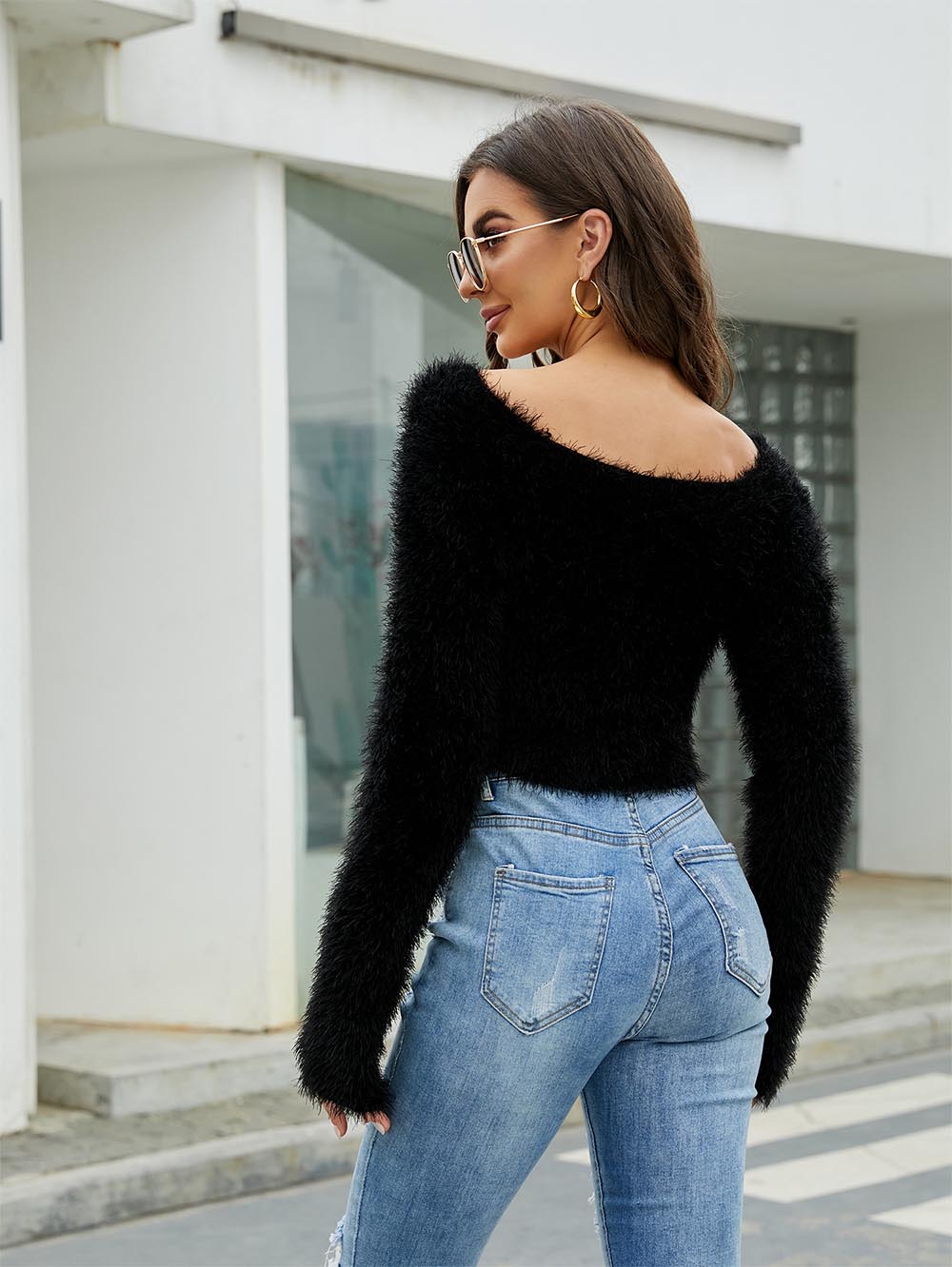 Sexy V-Neck Mohair Elegant Cropped Top | NCS