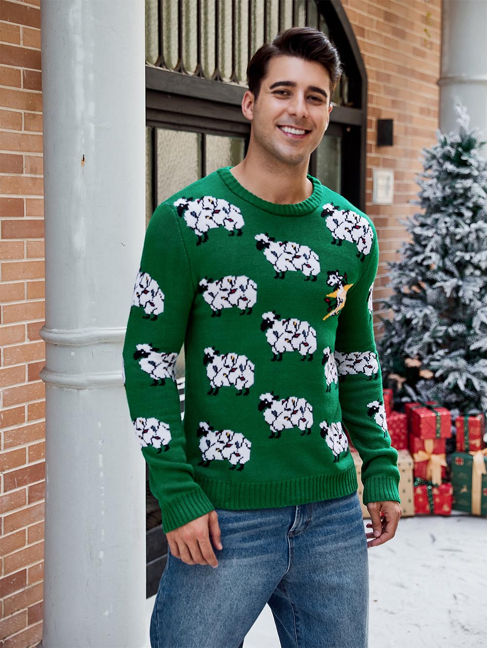 Sheep Jacquard Casual Long-Sleeve Ugly Christmas Sweater | NCS