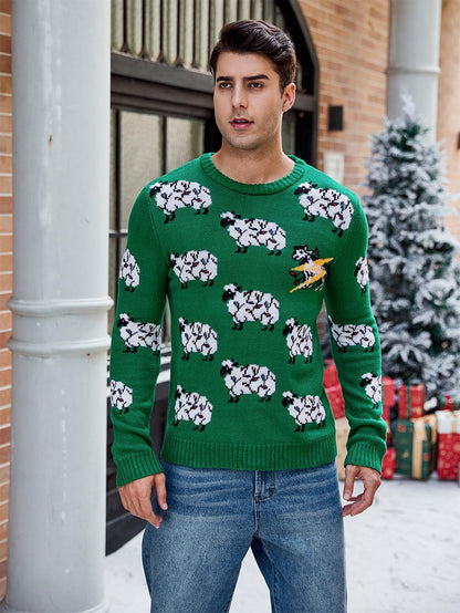 Sheep Jacquard Casual Long-Sleeve Ugly Christmas Sweater | NCS