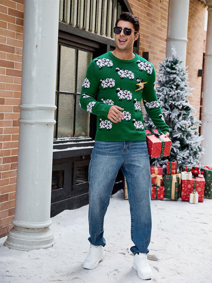 Sheep Jacquard Casual Long-Sleeve Ugly Christmas Sweater | NCS