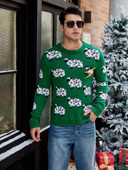 Sheep Jacquard Casual Long-Sleeve Ugly Christmas Sweater | NCS