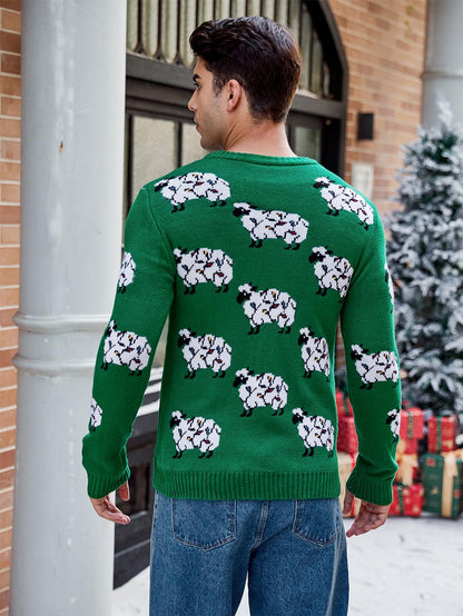 Sheep Jacquard Casual Long-Sleeve Ugly Christmas Sweater | NCS