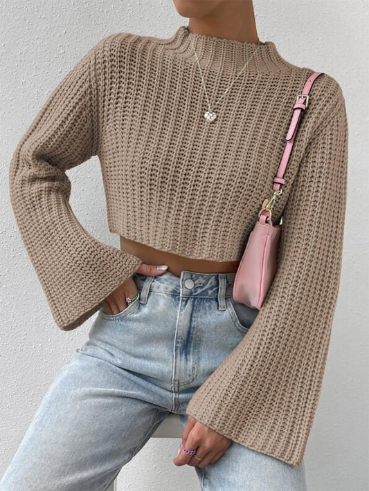 Short Crop Top with Exposed Midriff and Bell Sleeves | NCS