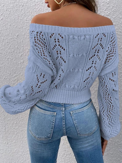 Short Hollow Out Off-Shoulder Knit Sweater | NCS