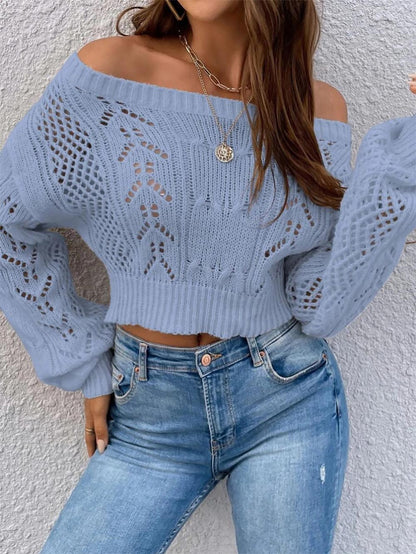 Short Hollow Out Off-Shoulder Knit Sweater | NCS