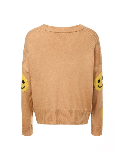 Smiley Face Long Sleeve Loose Knit Cardigan | NCS