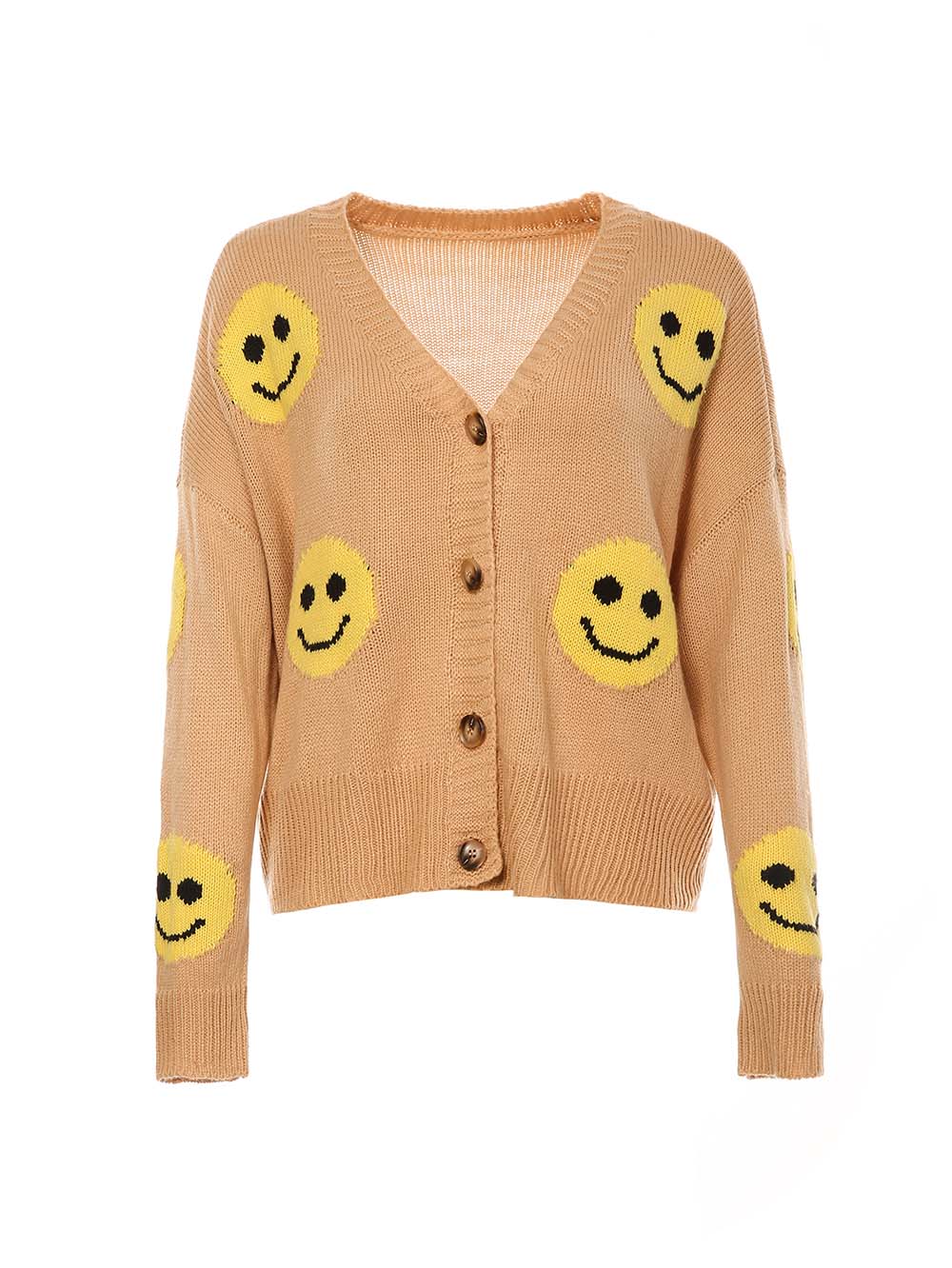 Smiley Face Long Sleeve Loose Knit Cardigan | NCS