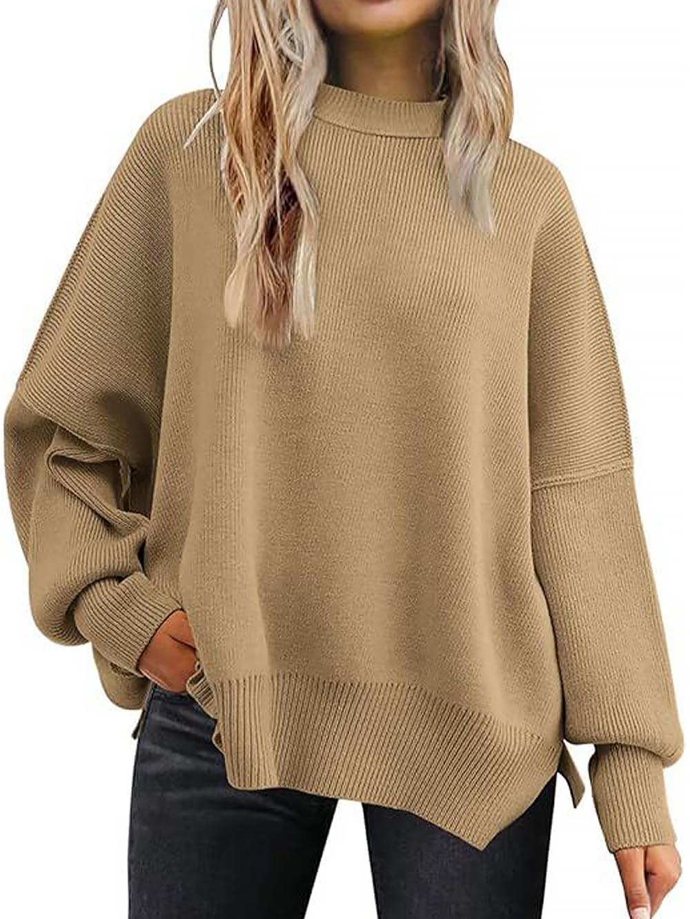 Solid Drop Shoulder Split Hem Sweater | NCS