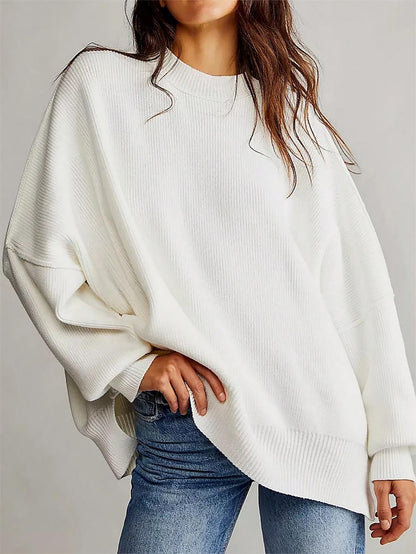 Solid Drop Shoulder Split Hem Sweater | NCS