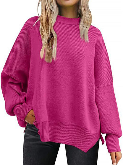 Solid Drop Shoulder Split Hem Sweater | NCS