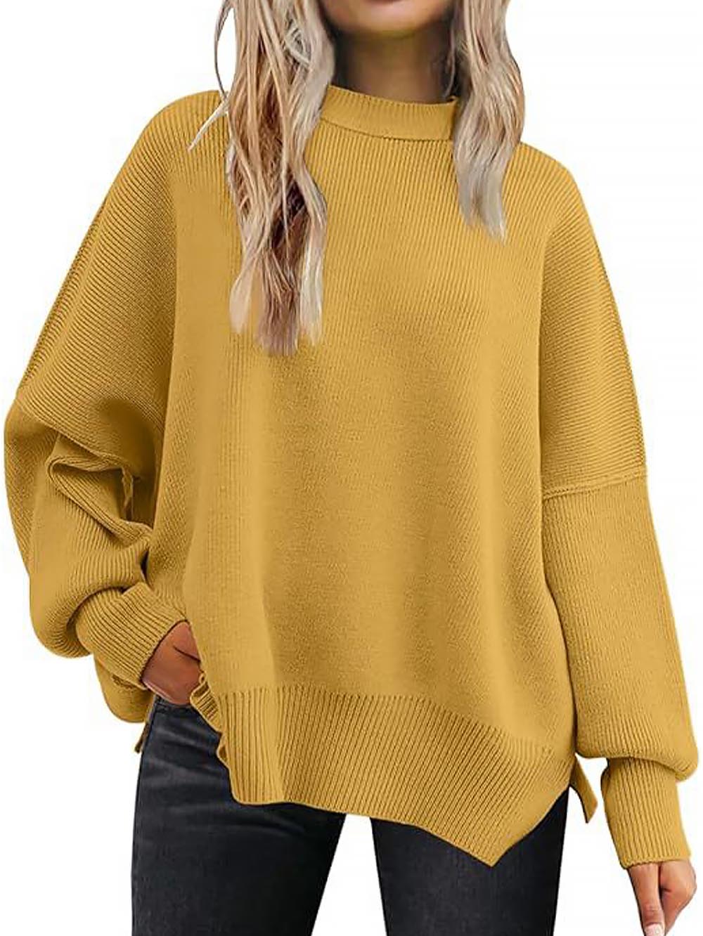 Solid Drop Shoulder Split Hem Sweater | NCS