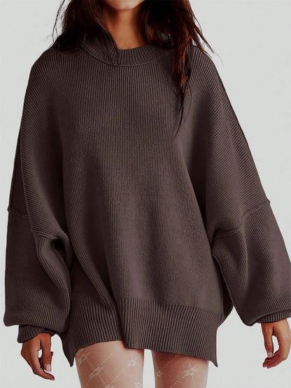 Solid Drop Shoulder Split Hem Sweater | NCS