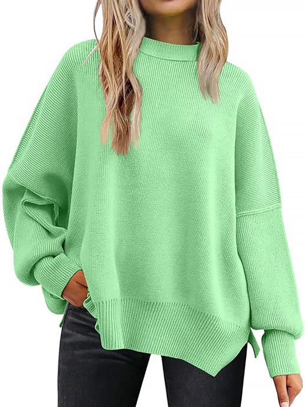 Solid Drop Shoulder Split Hem Sweater | NCS