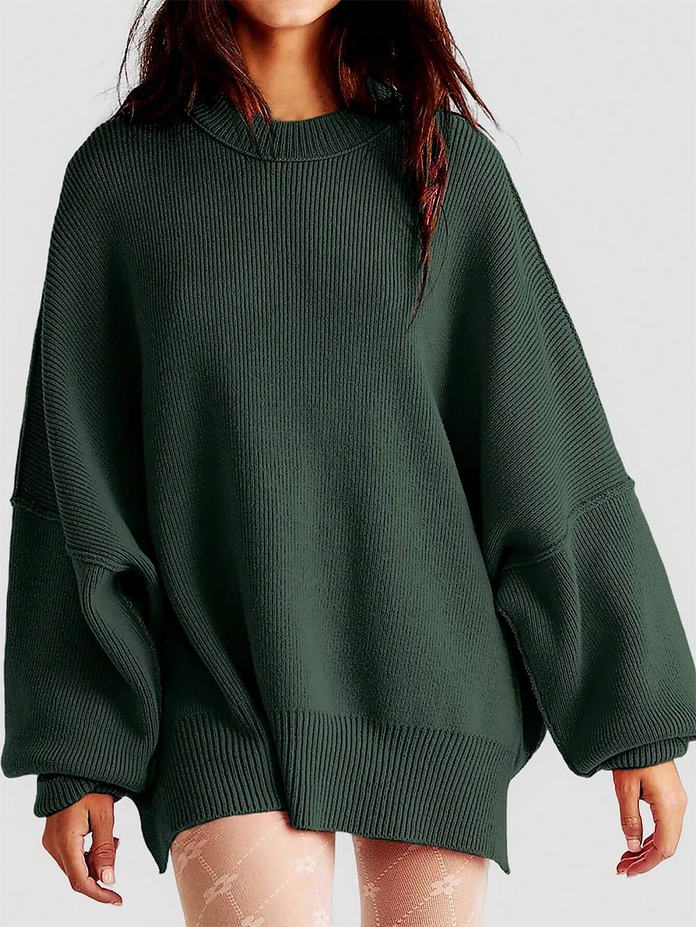 Solid Drop Shoulder Split Hem Sweater | NCS