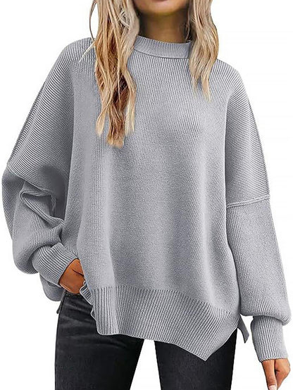 Solid Drop Shoulder Split Hem Sweater | NCS