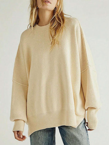 Solid Drop Shoulder Split Hem Sweater | NCS