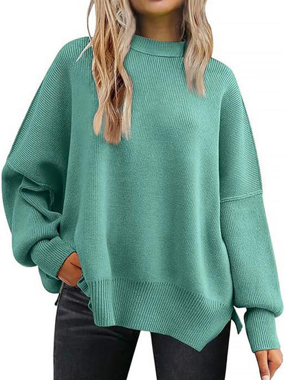 Solid Drop Shoulder Split Hem Sweater | NCS