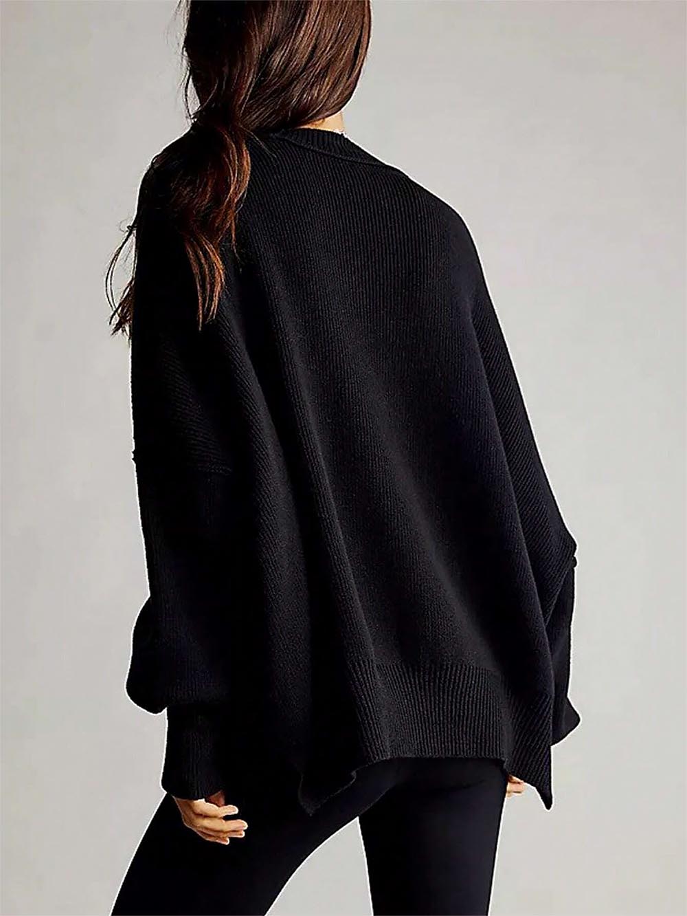 Solid Drop Shoulder Split Hem Sweater | NCS