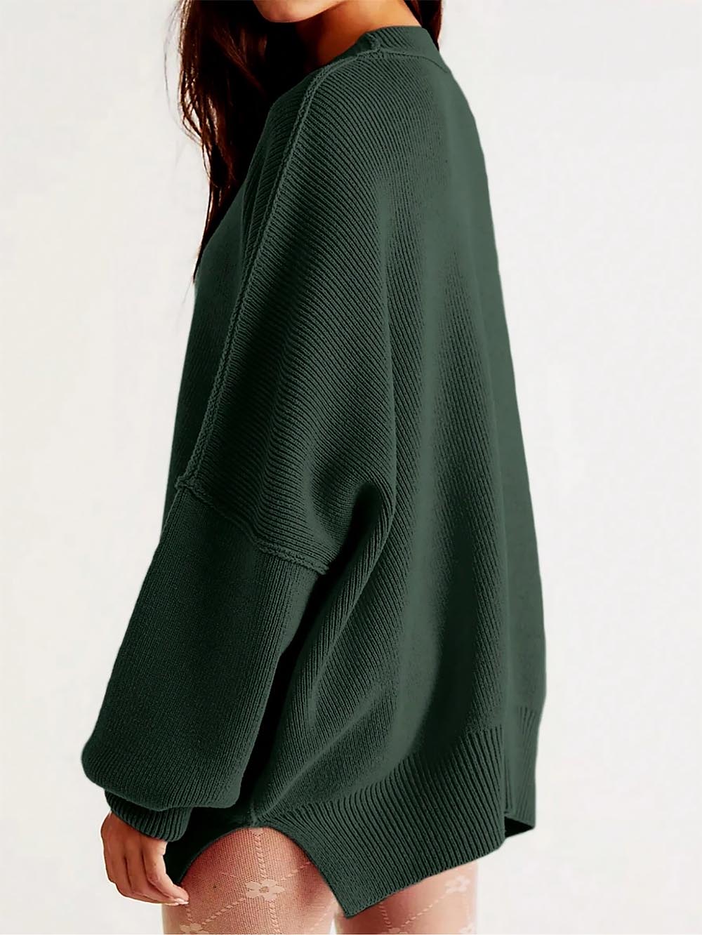 Solid Drop Shoulder Split Hem Sweater | NCS