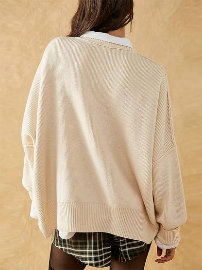 Solid Drop Shoulder Split Hem Sweater | NCS