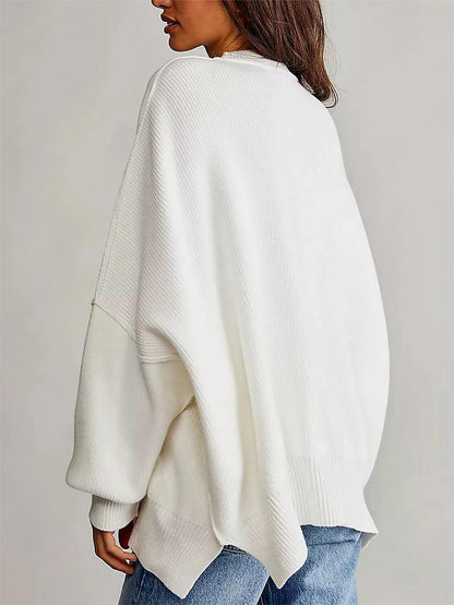 Solid Drop Shoulder Split Hem Sweater | NCS