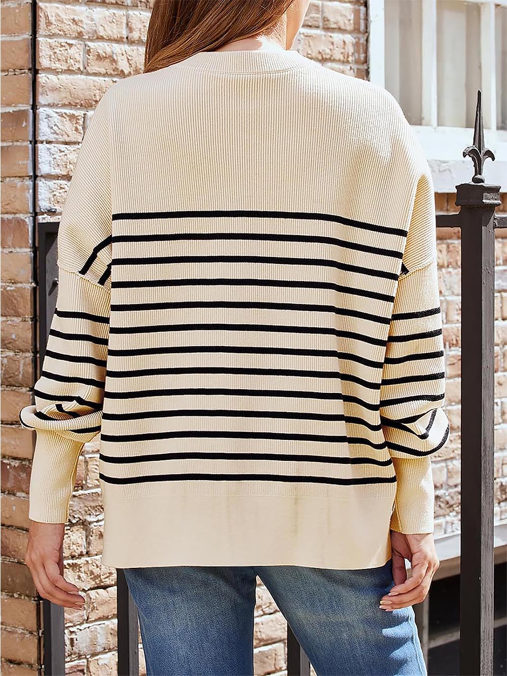 Solid Drop Shoulder Split Hem Sweater | NCS