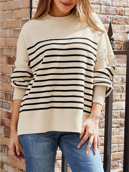 Solid Drop Shoulder Split Hem Sweater | NCS