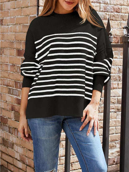 Solid Drop Shoulder Split Hem Sweater | NCS