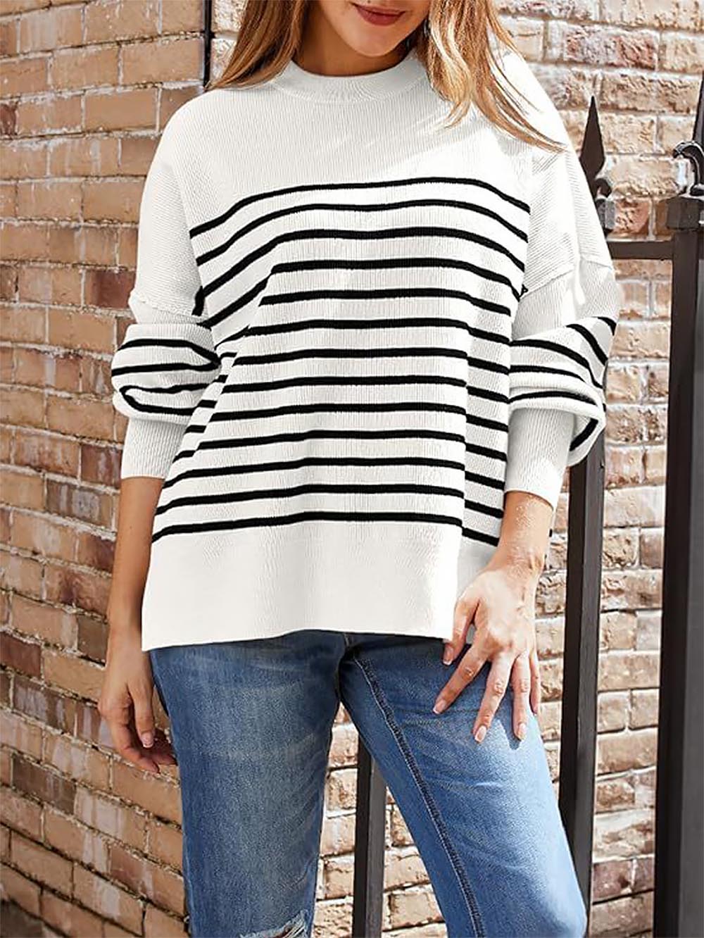 Solid Drop Shoulder Split Hem Sweater | NCS