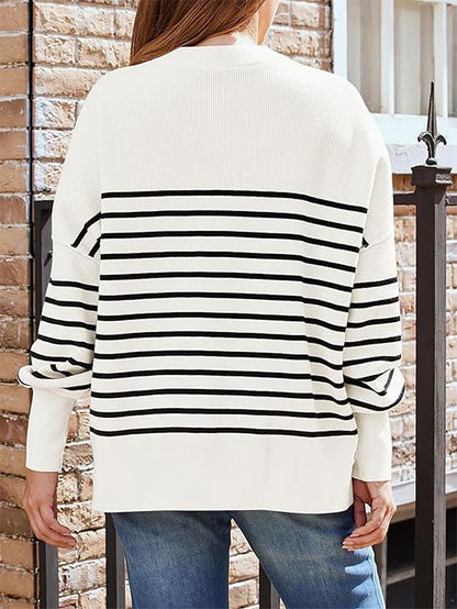 Solid Drop Shoulder Split Hem Sweater | NCS