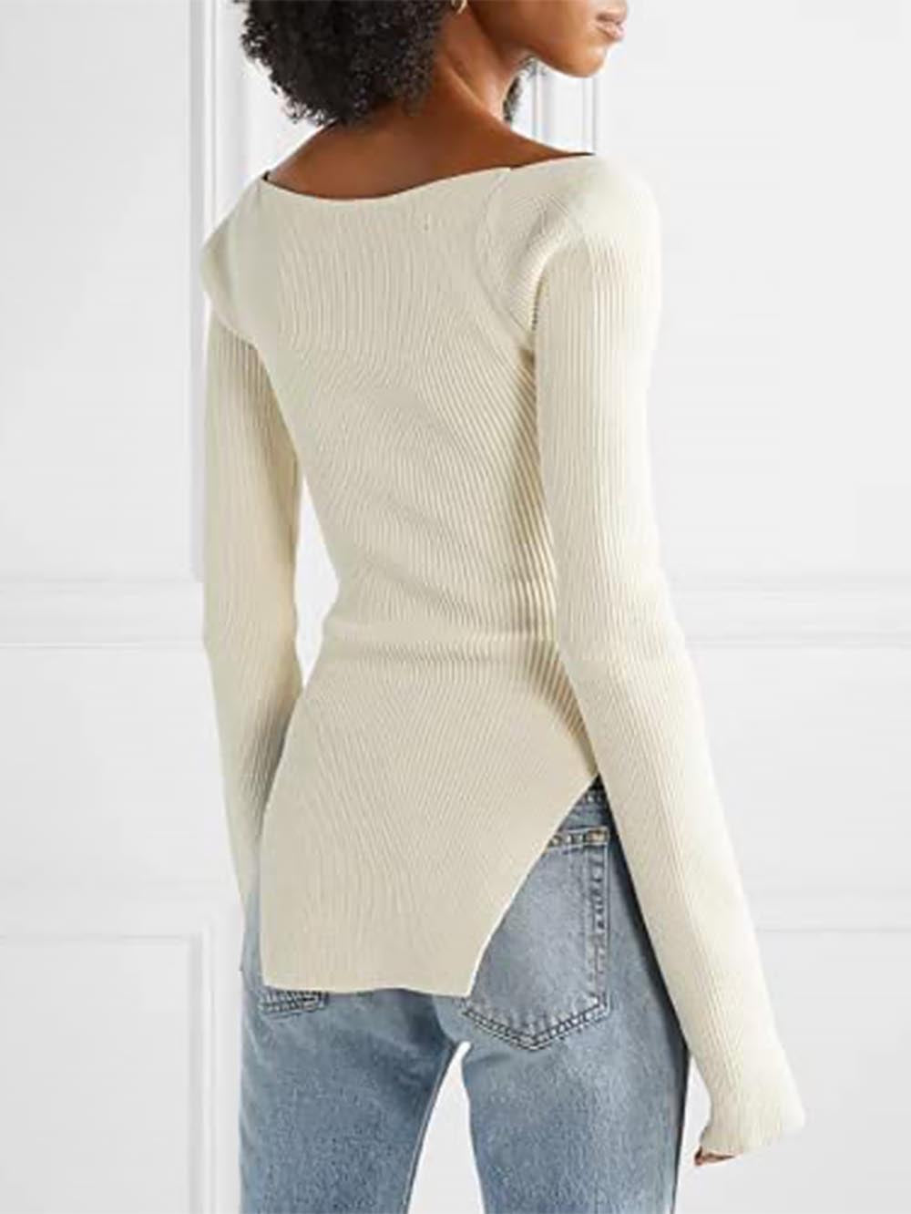 Square Collar Irregular Long Sleeve Woman Sweaters | NCS