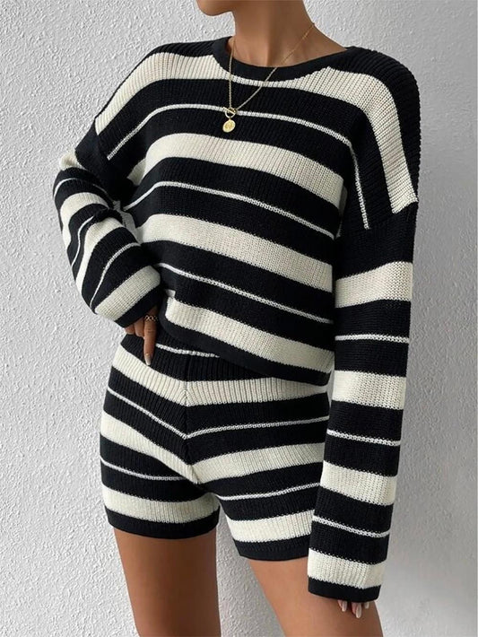 Striped Comfortable Casual Women's Knit Loungewear Set | NCS