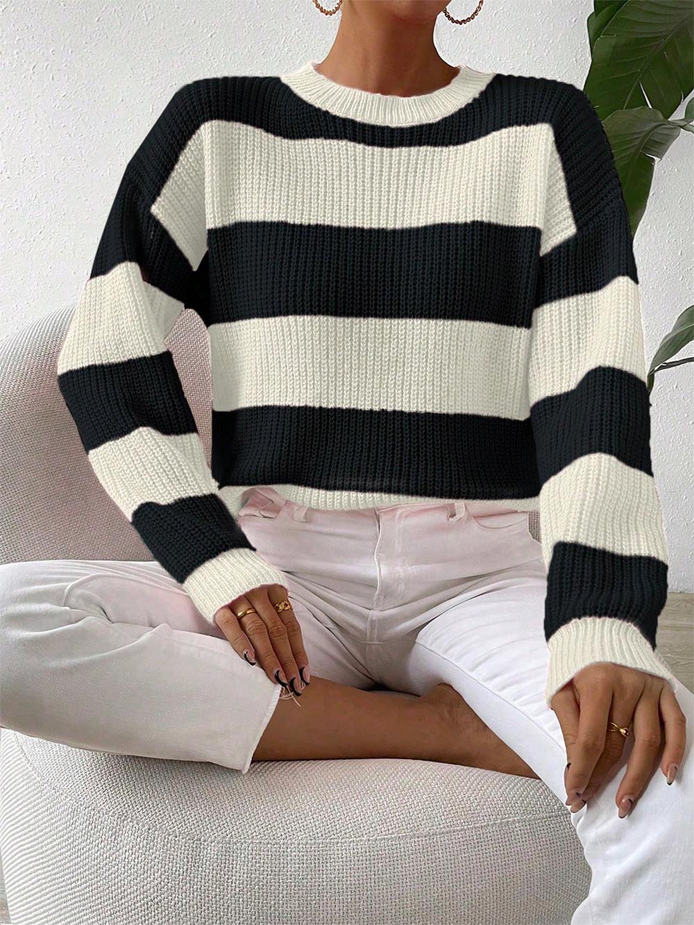 Stylish Two-Tone Loose Fit Pullover Sweater | NCS