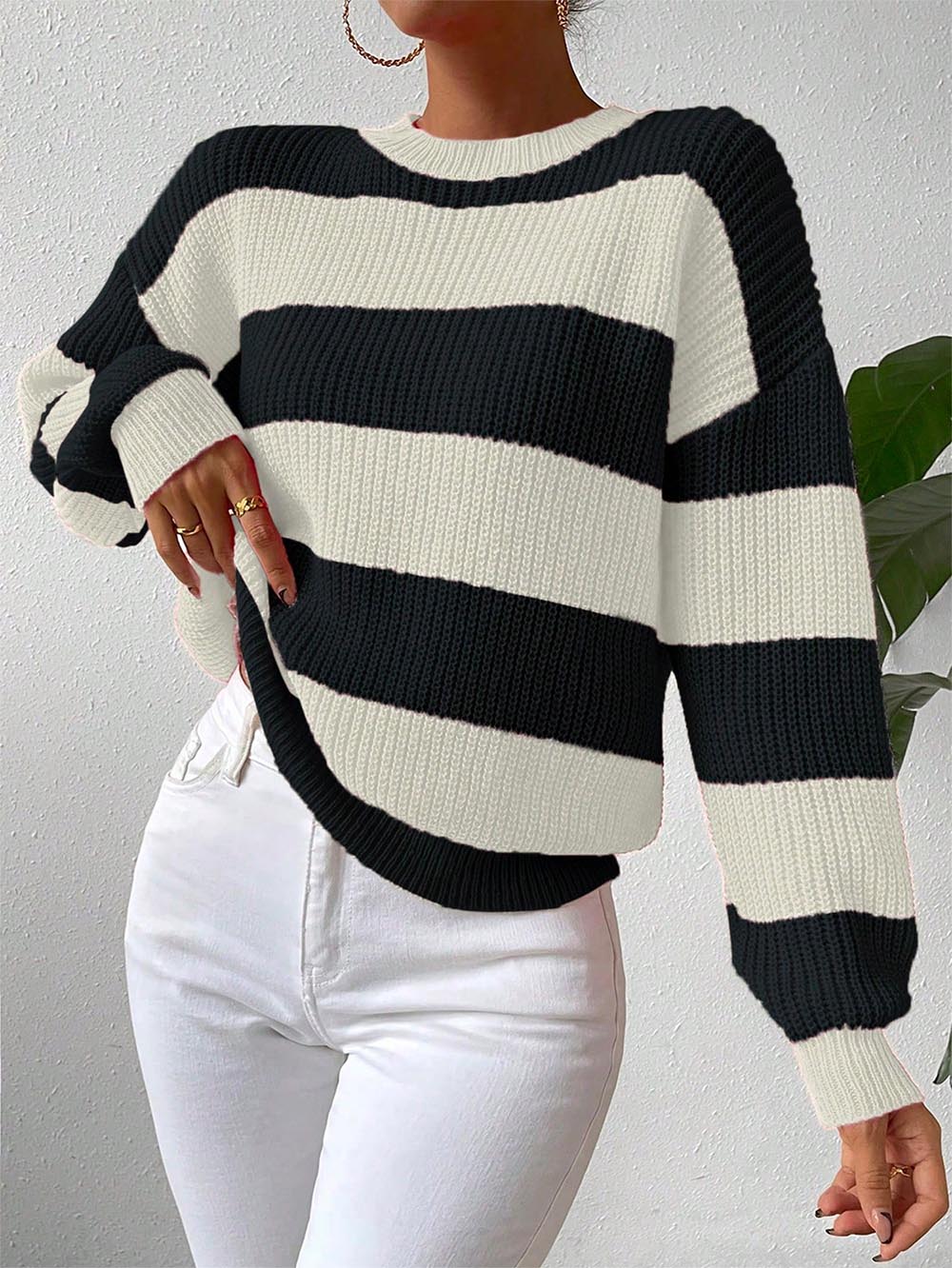 Stylish Two-Tone Loose Fit Pullover Sweater | NCS