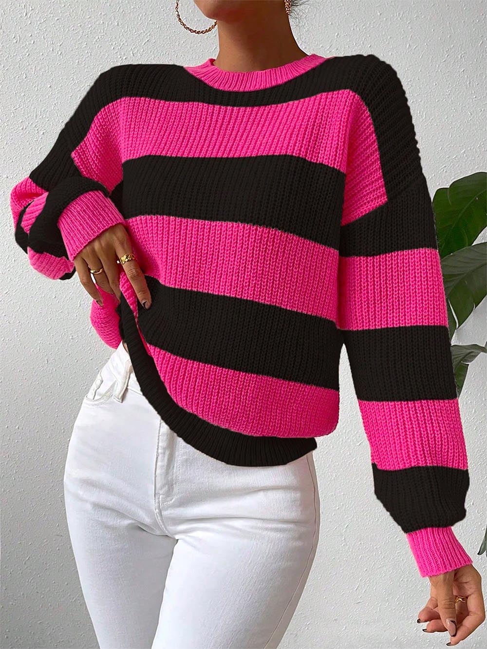 Stylish Two-Tone Loose Fit Pullover Sweater | NCS