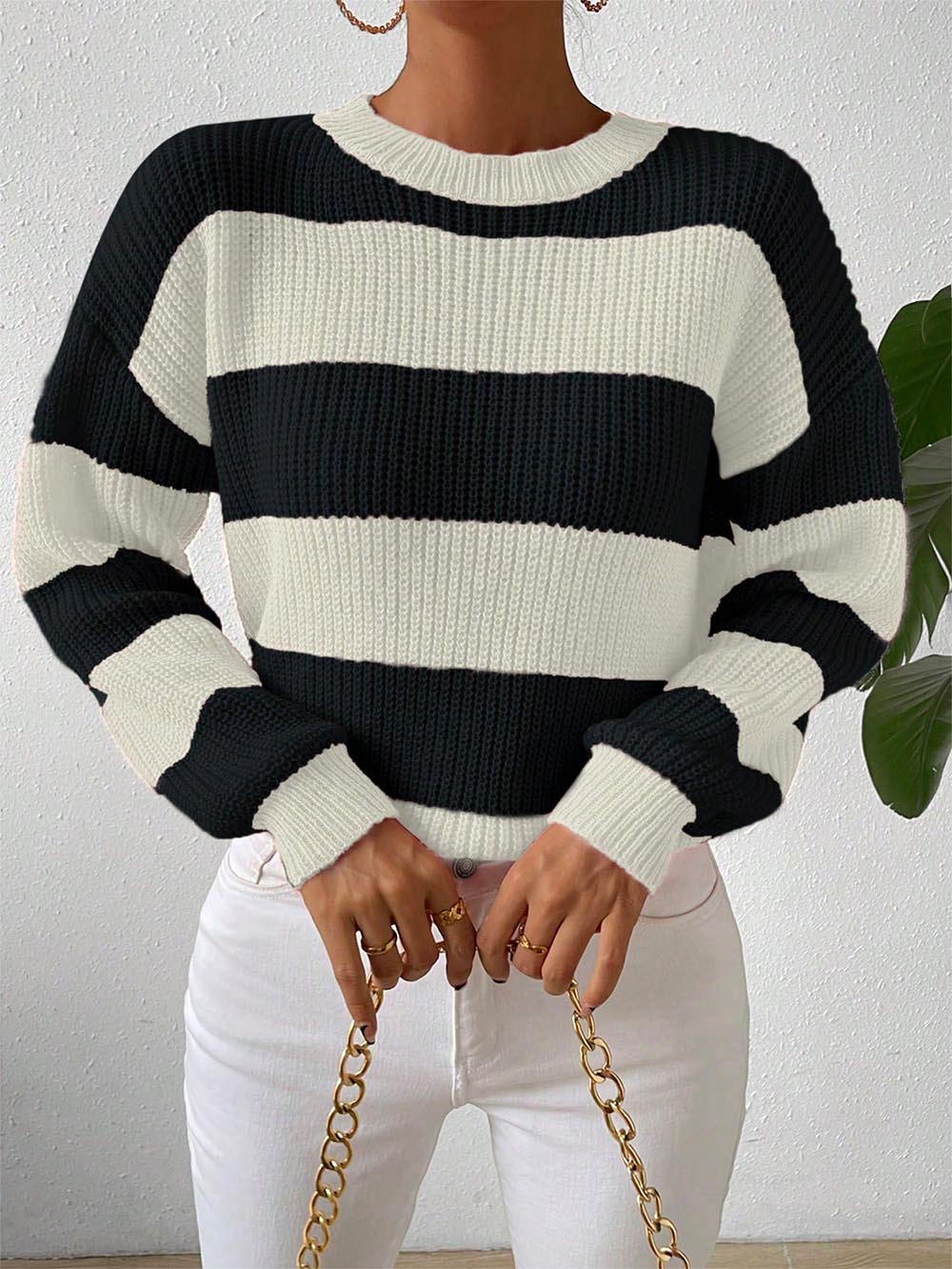 Stylish Two-Tone Loose Fit Pullover Sweater | NCS